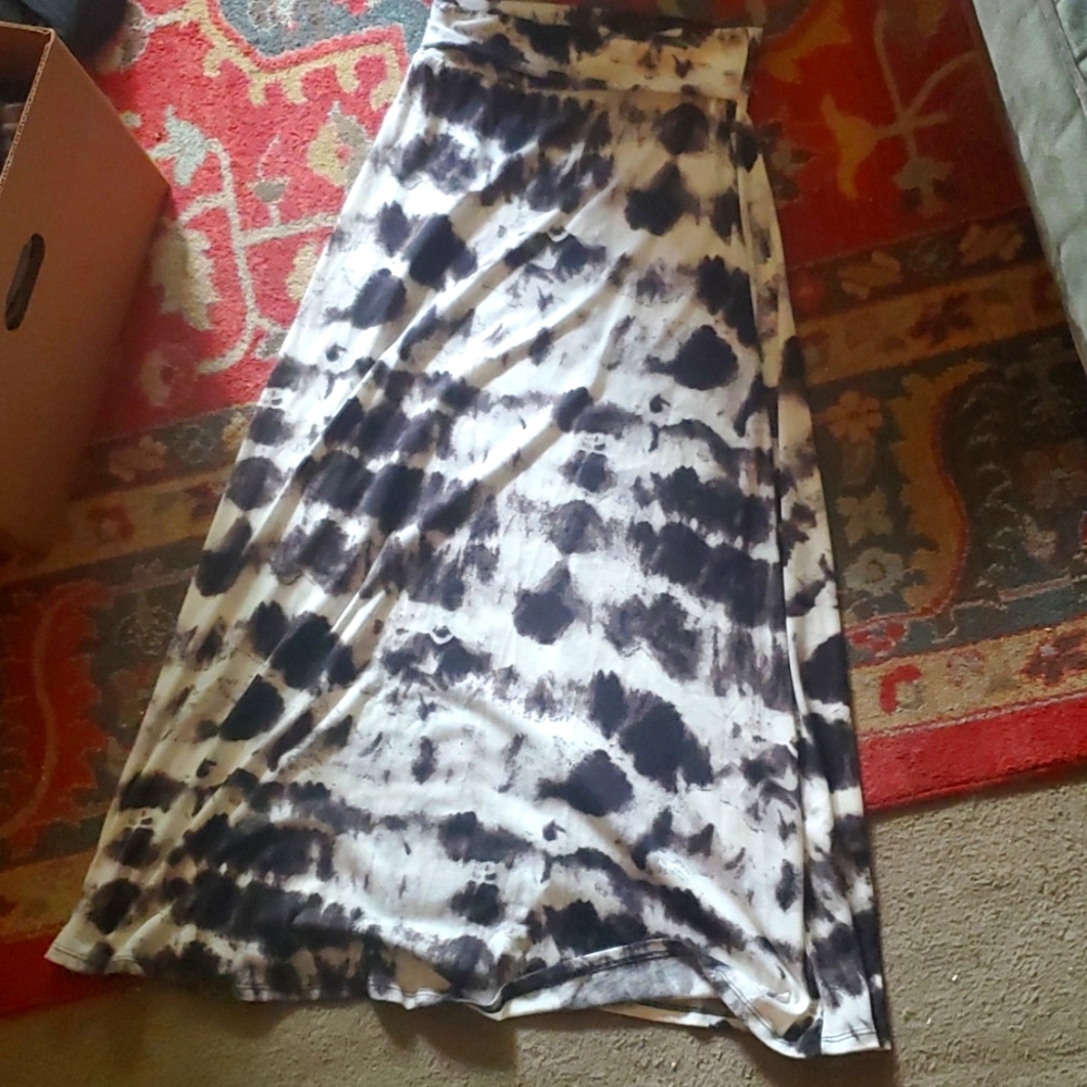 COPY - Fold top tie dye black and white long cotton skirt BEACHY!